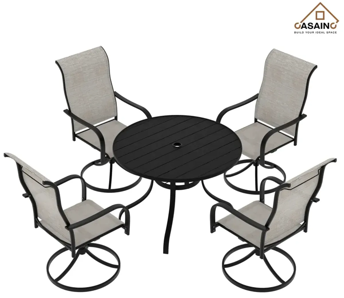 5 Piece Steel Frame Patio Dining Set, Swivel Dining Chair