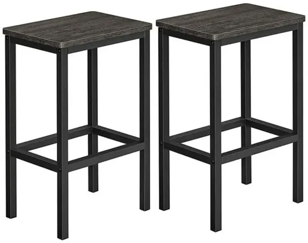 Sumi 26 Inch Counter Height Stool Set of 2, Black Square Seat, Black Iron - Benzara