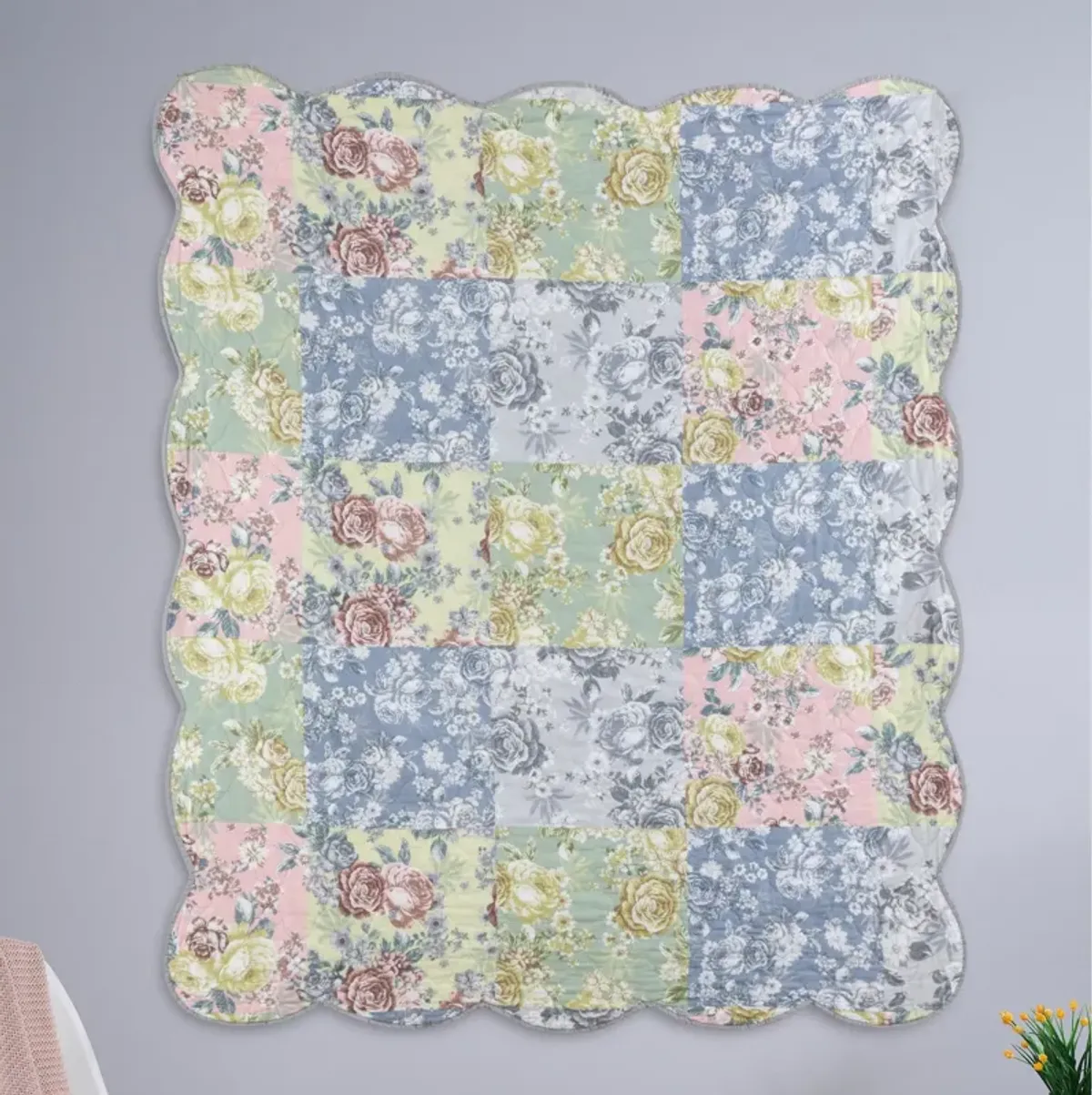 Emma Patchwork Floral Print Quilted Throw Blanket 50" x 60" Gray by Greenland Home Fashion