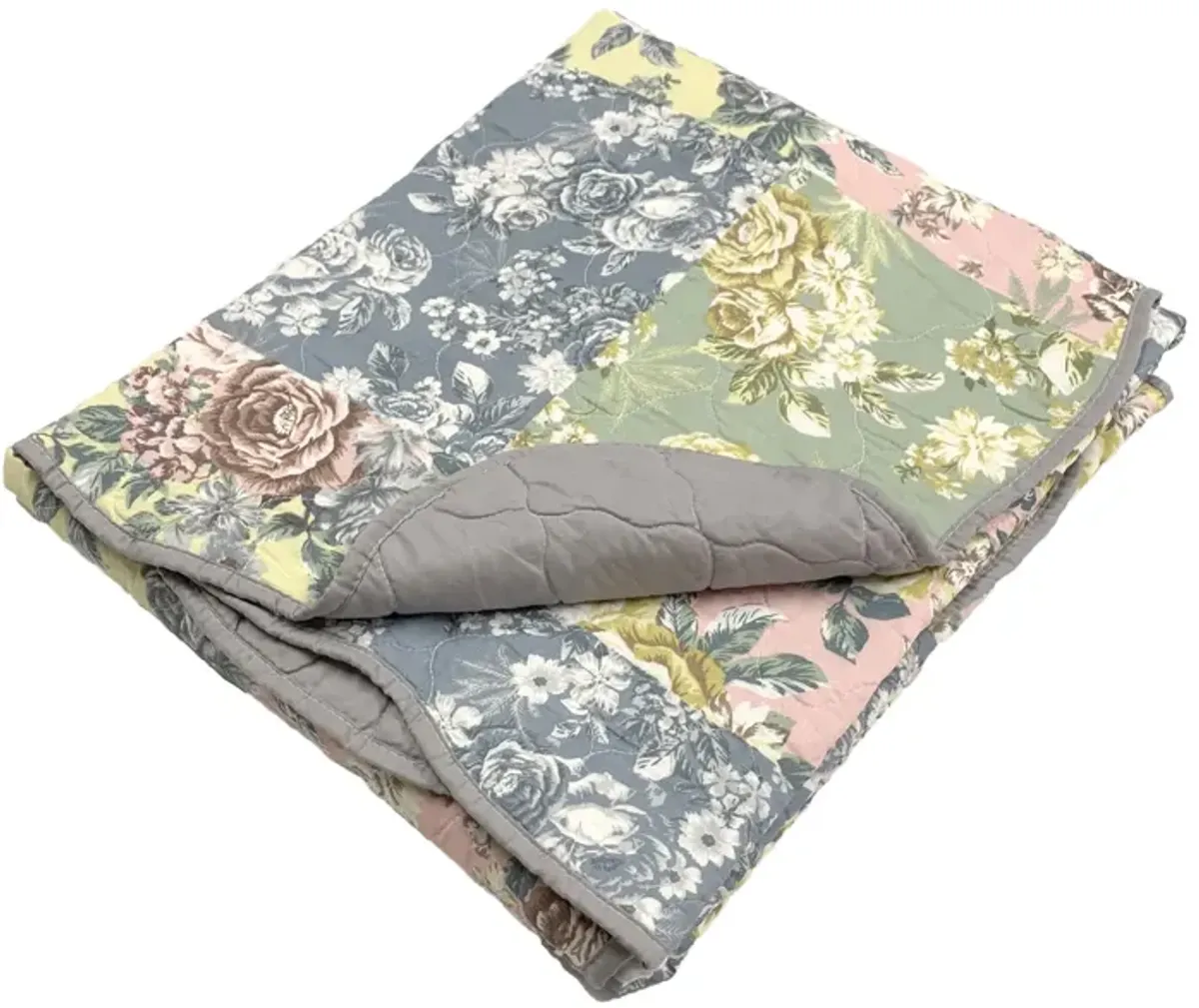 Emma Patchwork Floral Print Quilted Throw Blanket 50" x 60" Gray by Greenland Home Fashion