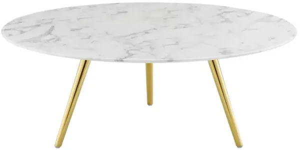 Modway Lippa 40" Round Artificial Marble Coffee Table with Tripod Top, Gold Base