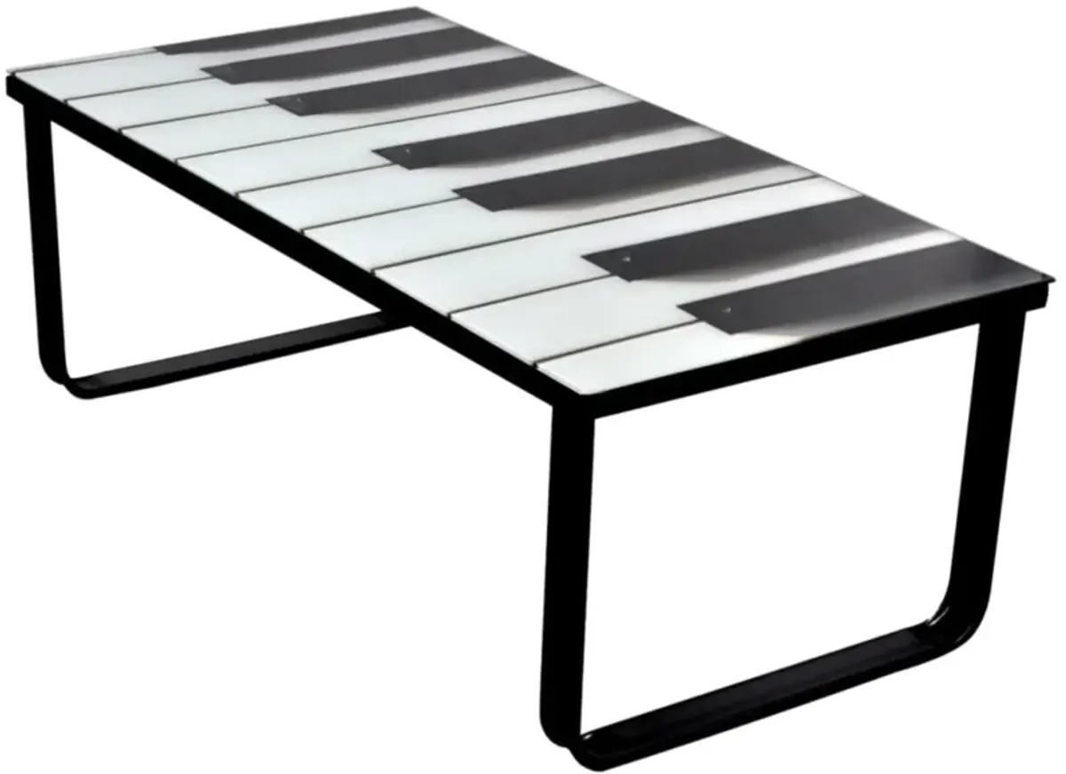 vidaXL Coffee Table with Piano Printing Glass Top