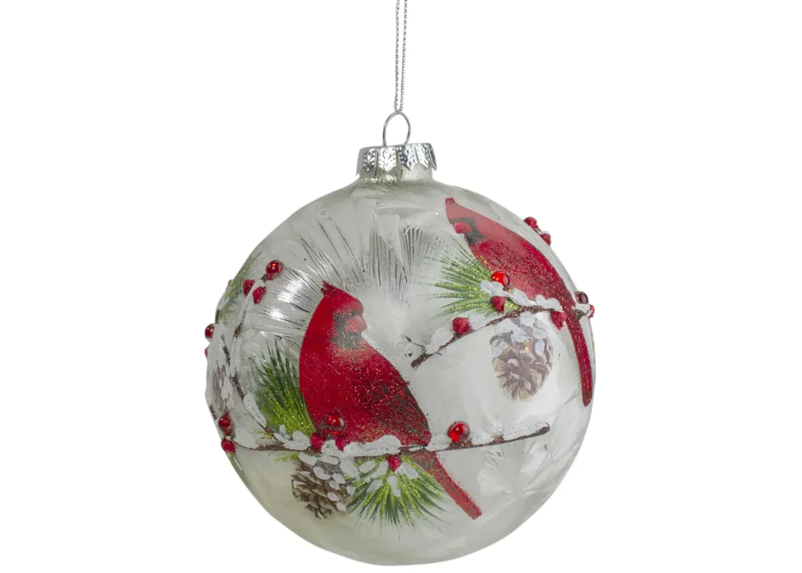 Red Cardinals and Pine Cones Christmas Ornament 4.75" (120mm)