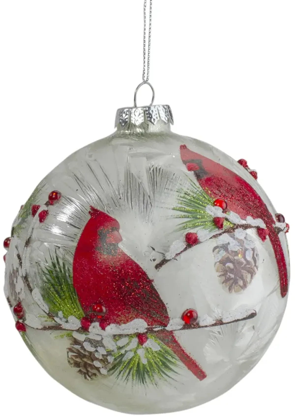 Red Cardinals and Pine Cones Christmas Ornament 4.75" (120mm)