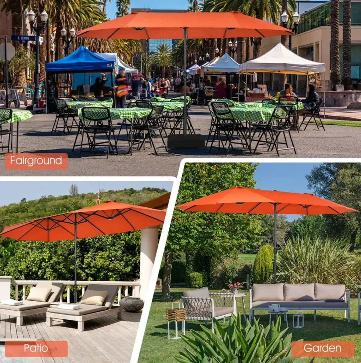 15-Foot Double-Sided Patio Umbrella with Easy Hand-Crank System