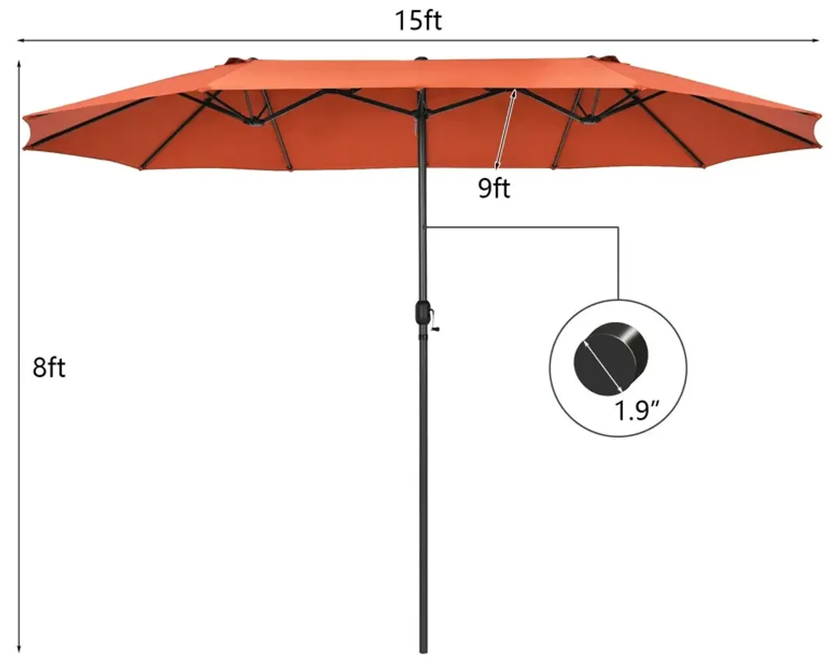 15-Foot Double-Sided Patio Umbrella with Easy Hand-Crank System