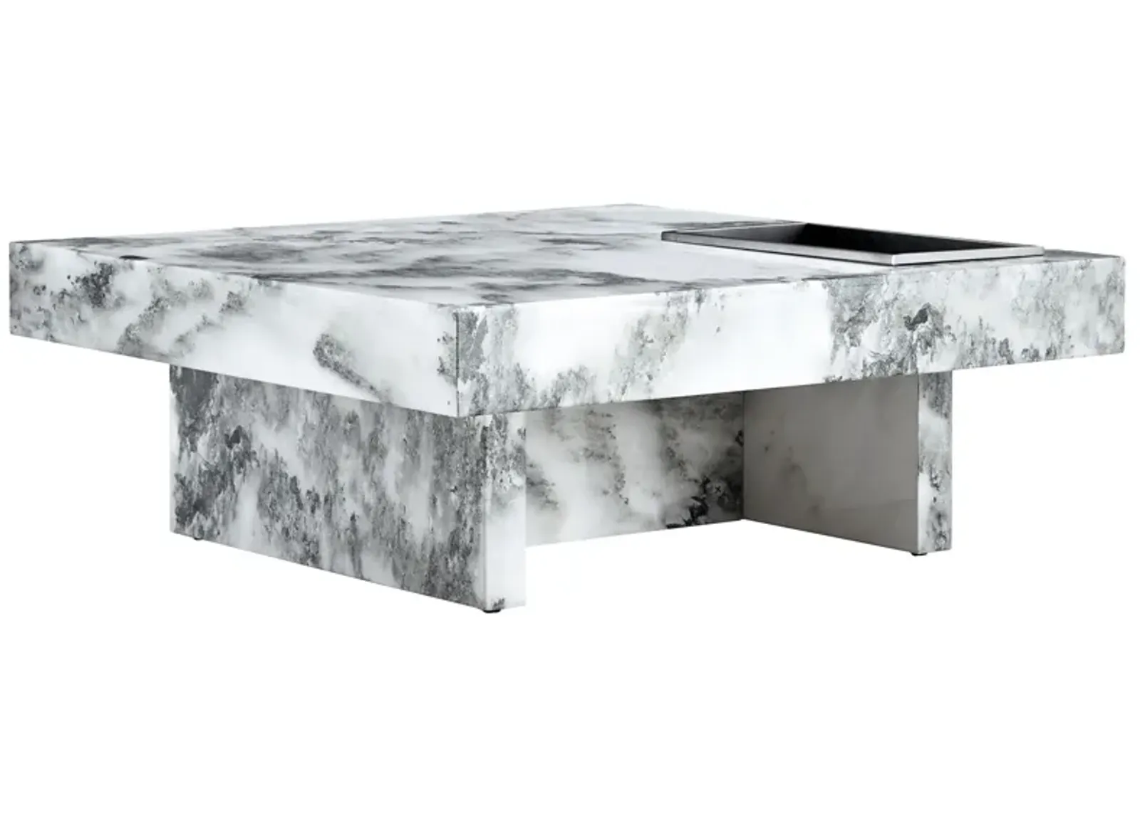 Elegant Black and White Marble Coffee Table 31.4" Square