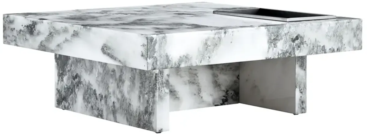 Elegant Black and White Marble Coffee Table 31.4" Square