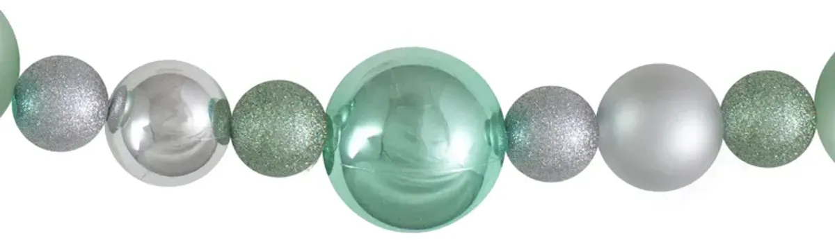 6' Silver and Seafoam Green 3-Finish Shatterproof Ball Christmas Garland