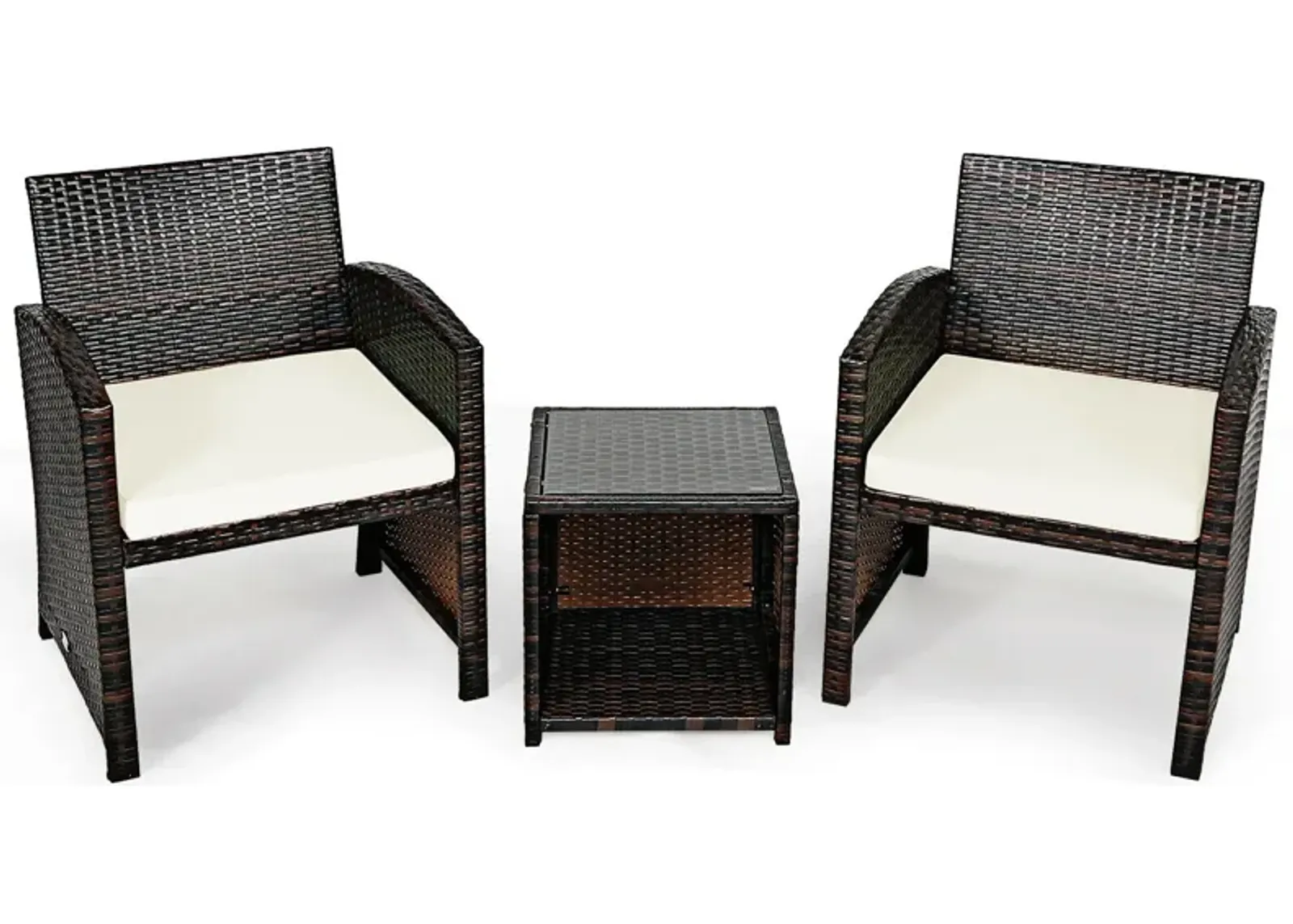 3 Pieces PE Rattan Wicker Furniture Set with Cushion Sofa Coffee Table for Garden