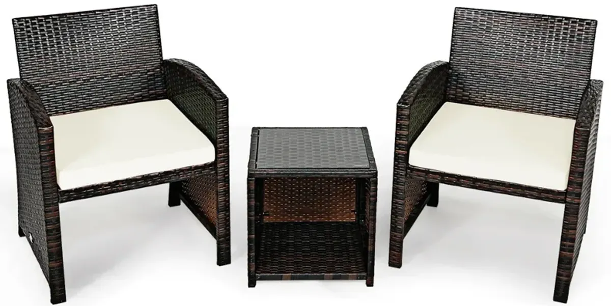 3 Pieces PE Rattan Wicker Furniture Set with Cushion Sofa Coffee Table for Garden