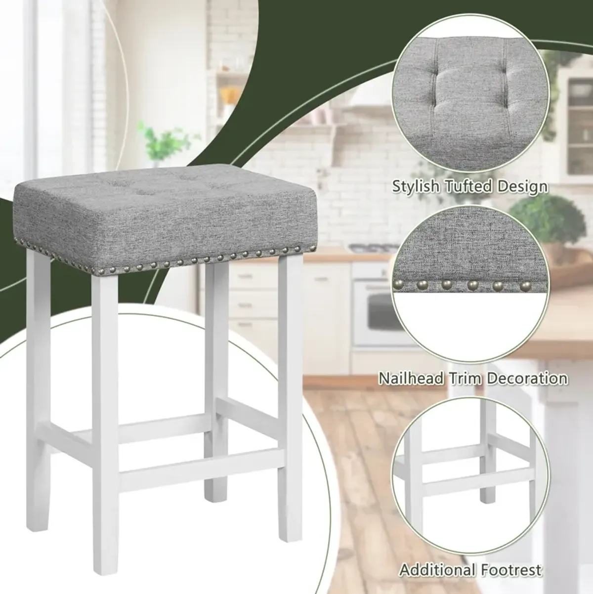 2 Pieces Counter Height Bar Stools with Sponge Padded Cushion-24.5 inches