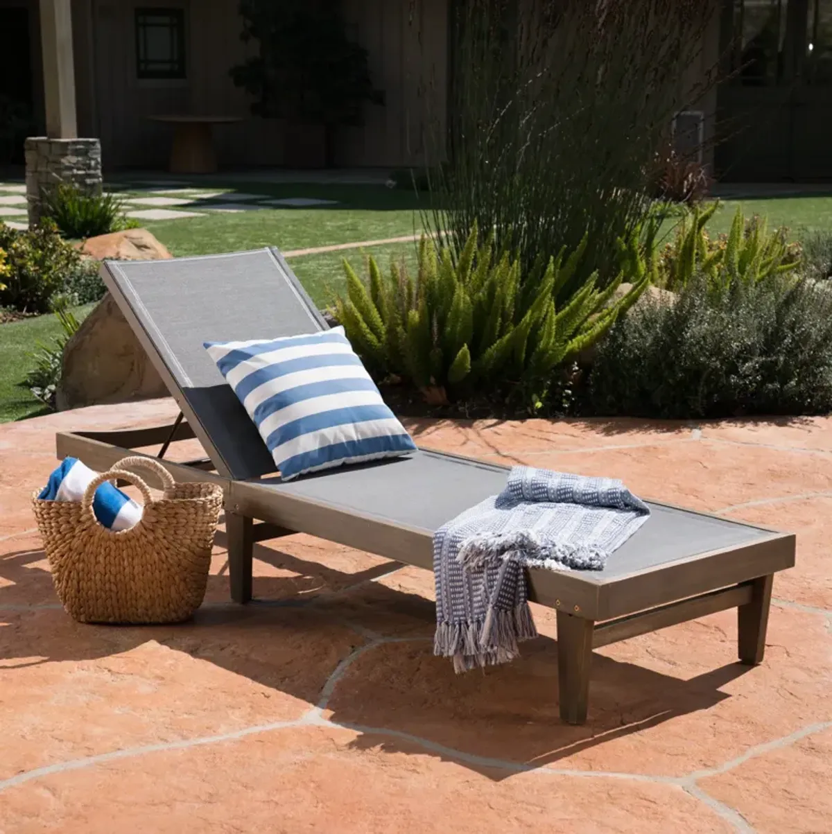 Merax Wood Frame Outdoor Mesh Chaise Lounge