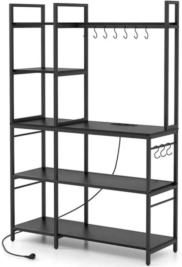 5-Tier Bakers Rack with Power Outlets and 10 S-Shaped Hooks