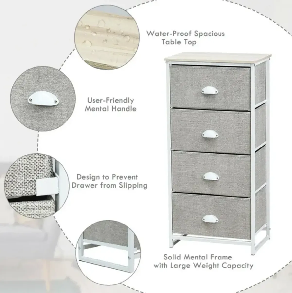 Hivvago Chest Storage Tower Side Table Display Storage with 4 Drawers