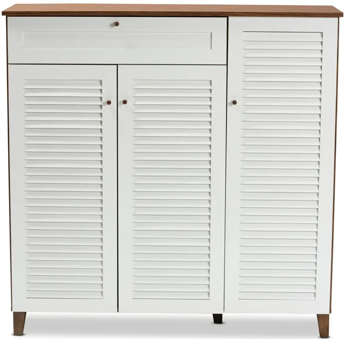 Baxton Studio Coolidge Modern White Finished 11 Shelf Wood Shoe Storage Cabinet With Drawer