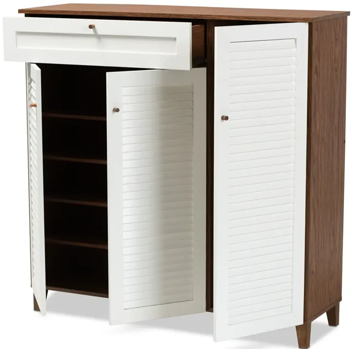 Baxton Studio Coolidge Modern White Finished 11 Shelf Wood Shoe Storage Cabinet With Drawer