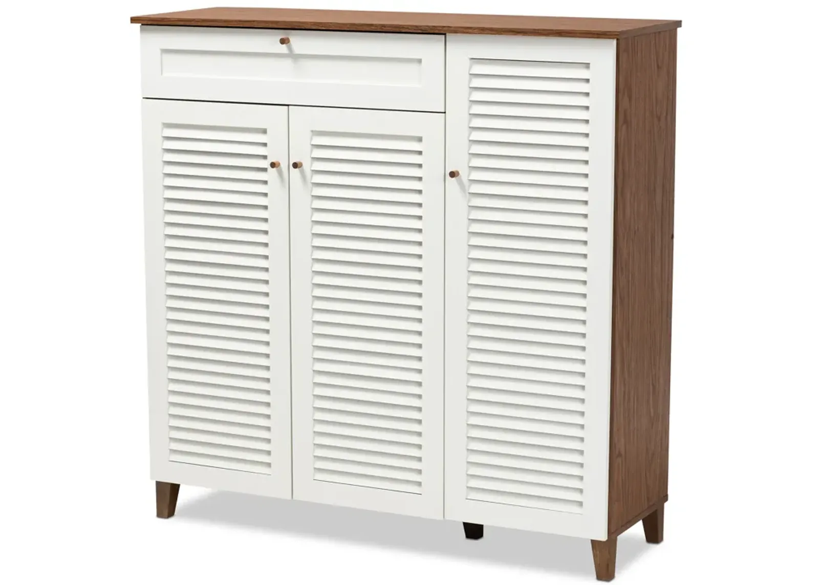 Baxton Studio Coolidge Modern White Finished 11 Shelf Wood Shoe Storage Cabinet With Drawer