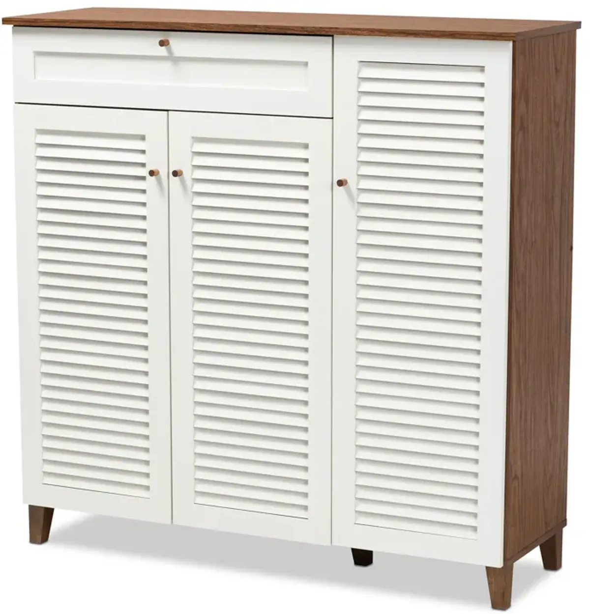 Baxton Studio Coolidge Modern White Finished 11 Shelf Wood Shoe Storage Cabinet With Drawer