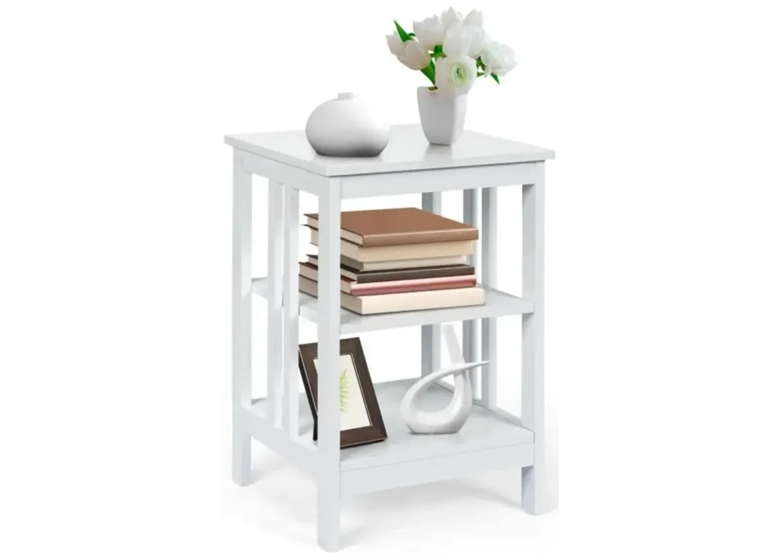 3-Tier Nightstand Sofa Side Table with Baffles and Round Corners