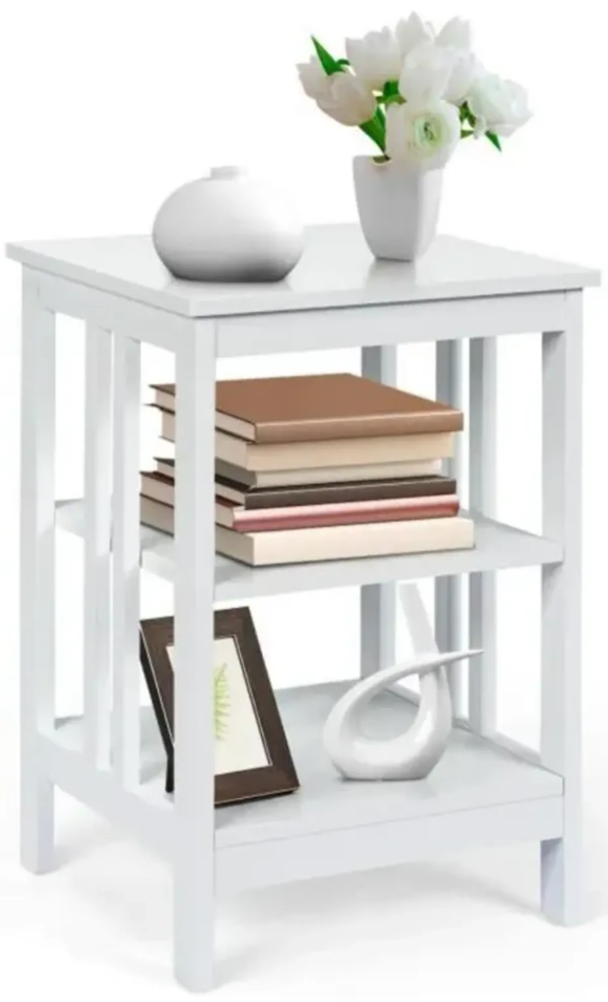 3-Tier Nightstand Sofa Side Table with Baffles and Round Corners