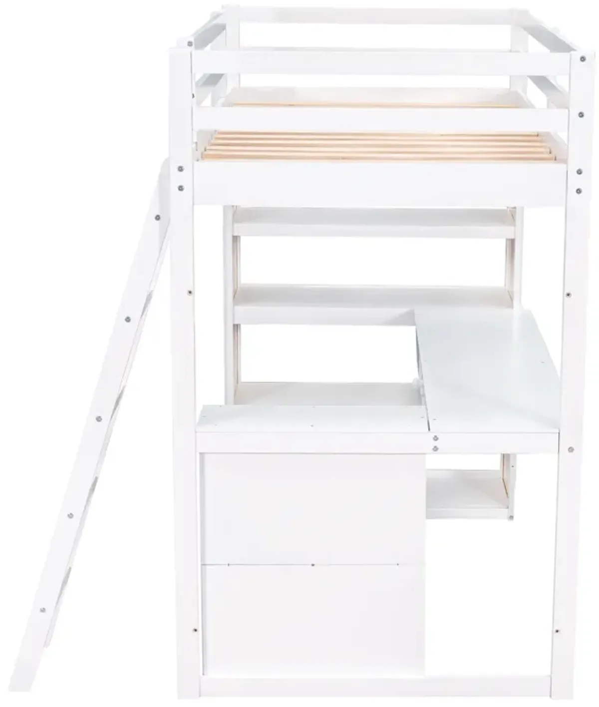 Merax Twin Size Loft Bed with Ladder, Shelves, and Desk