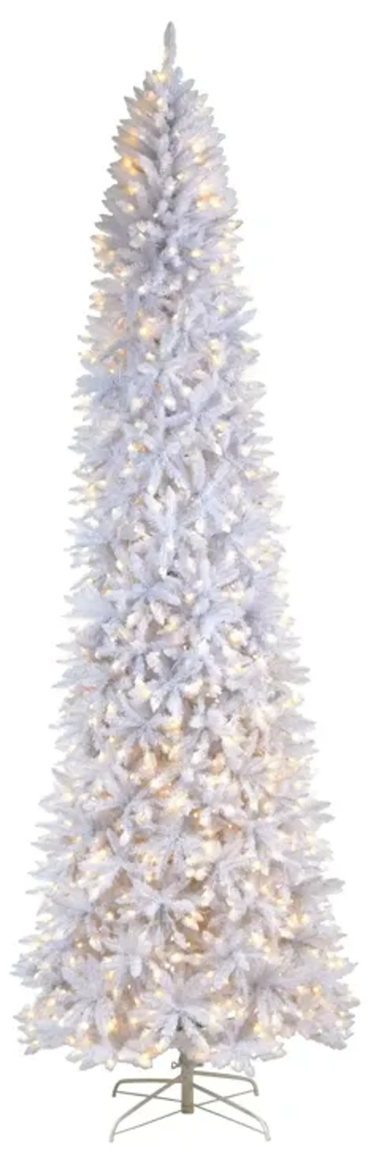 Nearly Natural Slim White Artificial Christmas Tree with Warm White LED Lights and Bendable Branches