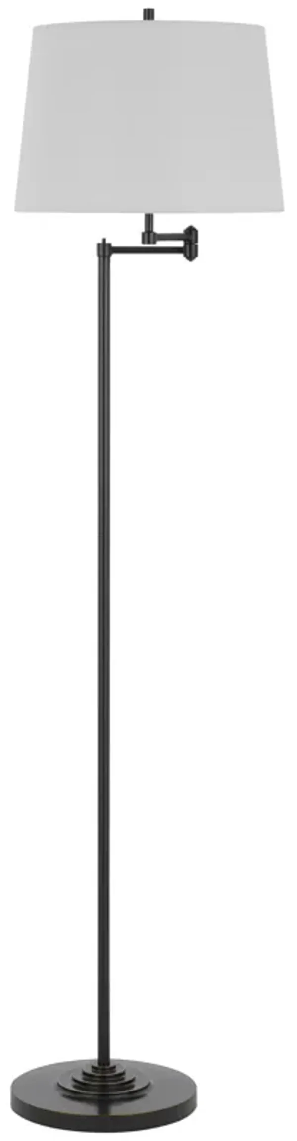 Tomi 63 Inch Floor Lamp, Double Swing Arm, Bronze Metal, White Shade - Benzara
