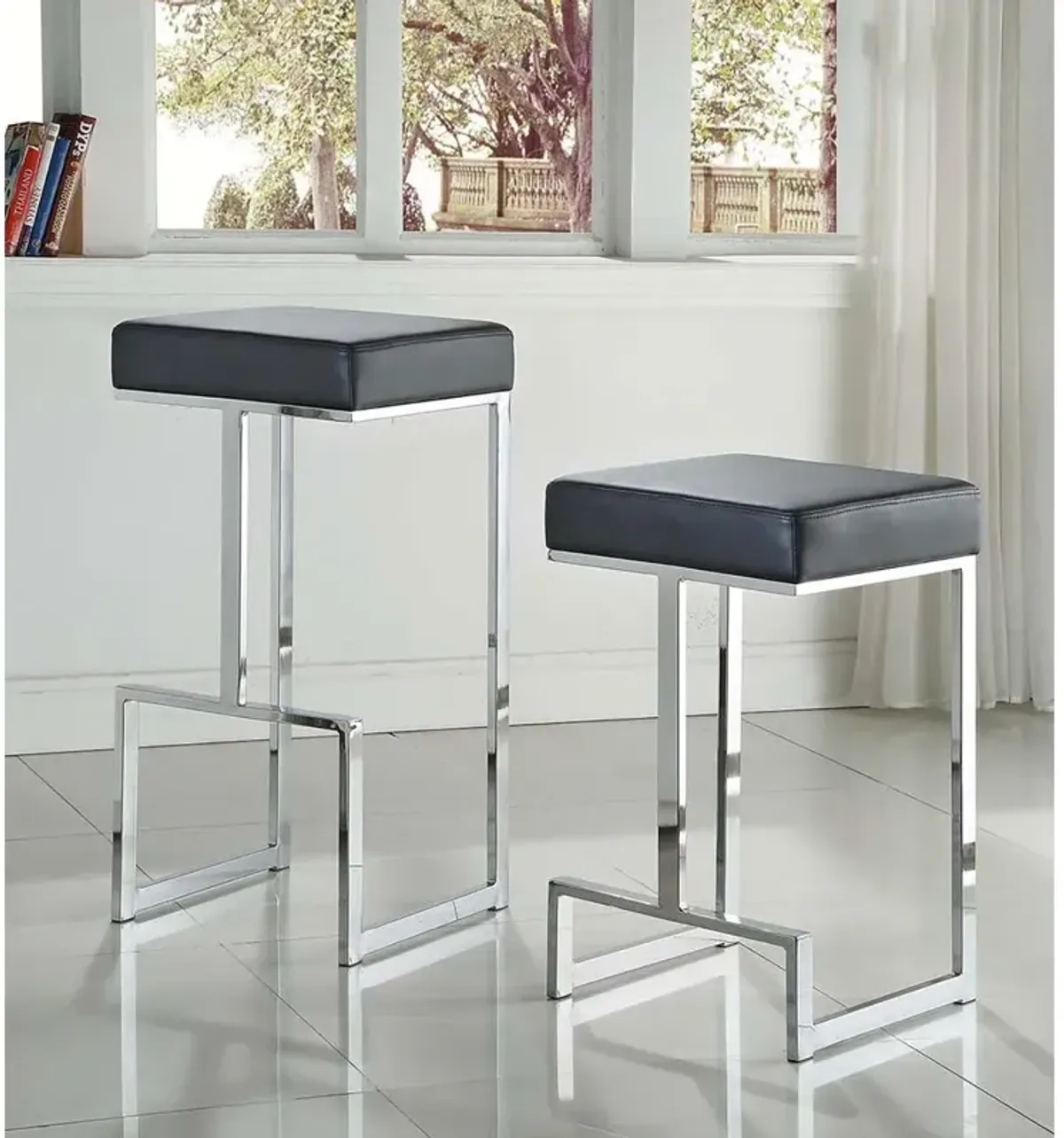 Gervase Square Bar Stool Black and Chrome