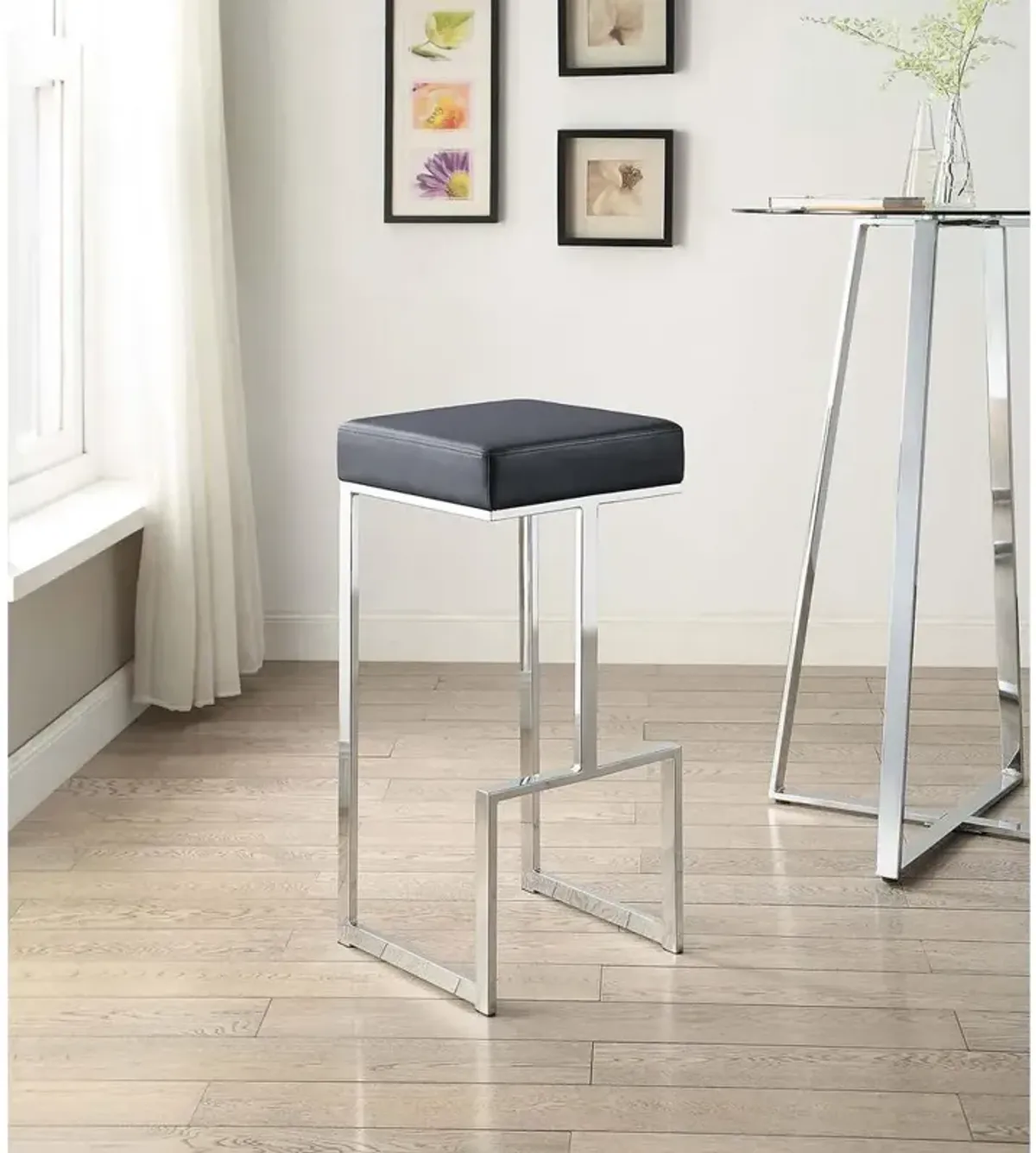 Gervase Square Bar Stool Black and Chrome