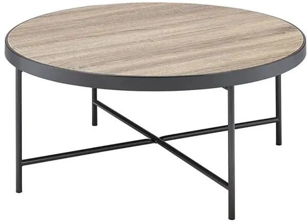 Round Iron Coffee Table with Industrial Design for Living Room