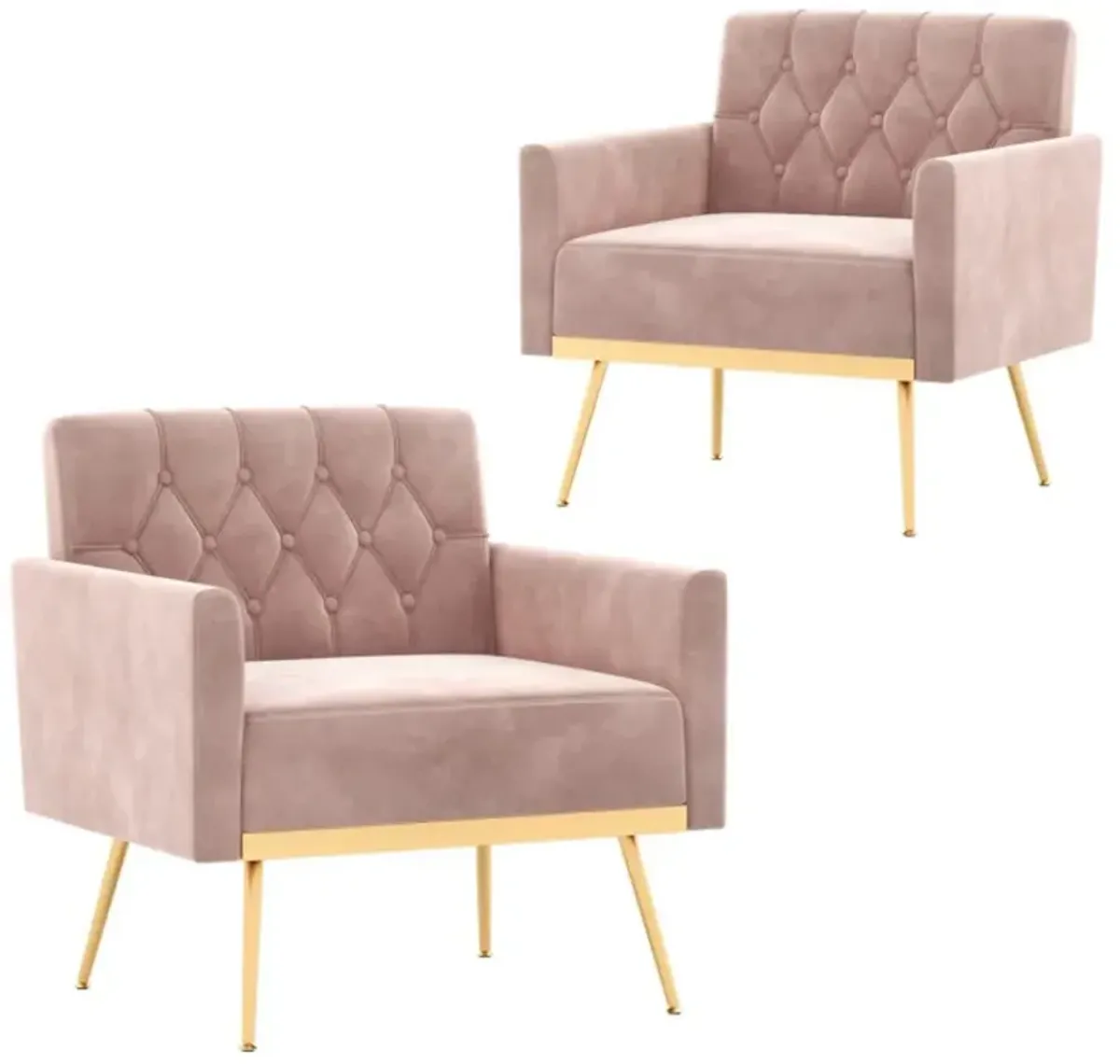 Modern Velvet Accent Chair with Button Tufted Back Golden Metal Legs and Adjustable Foot Pads