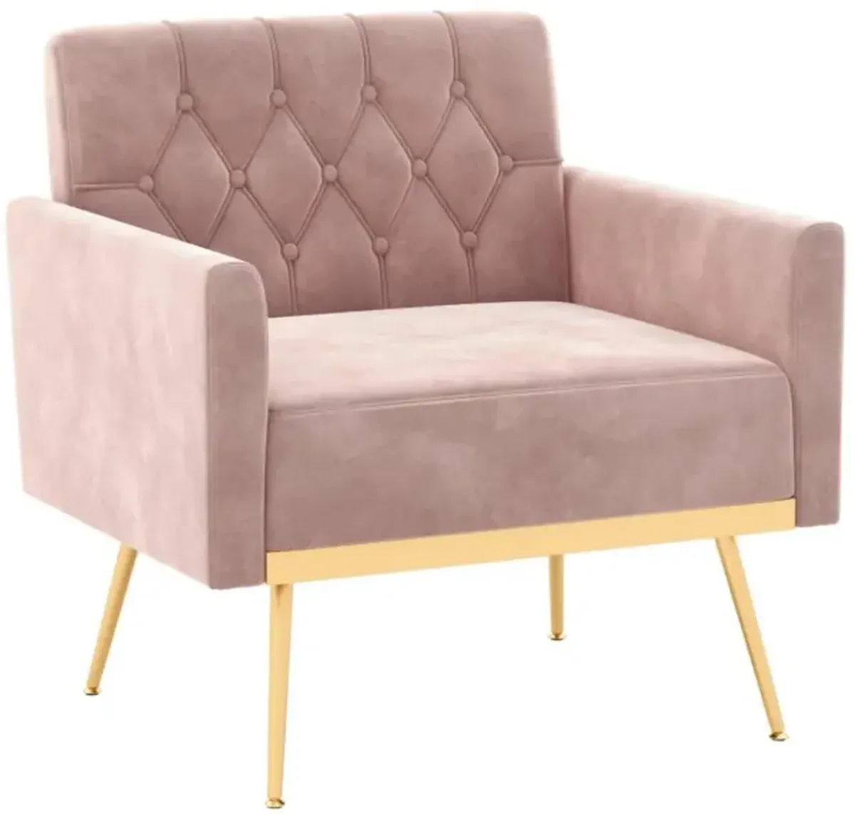 Modern Velvet Accent Chair with Button Tufted Back Golden Metal Legs and Adjustable Foot Pads