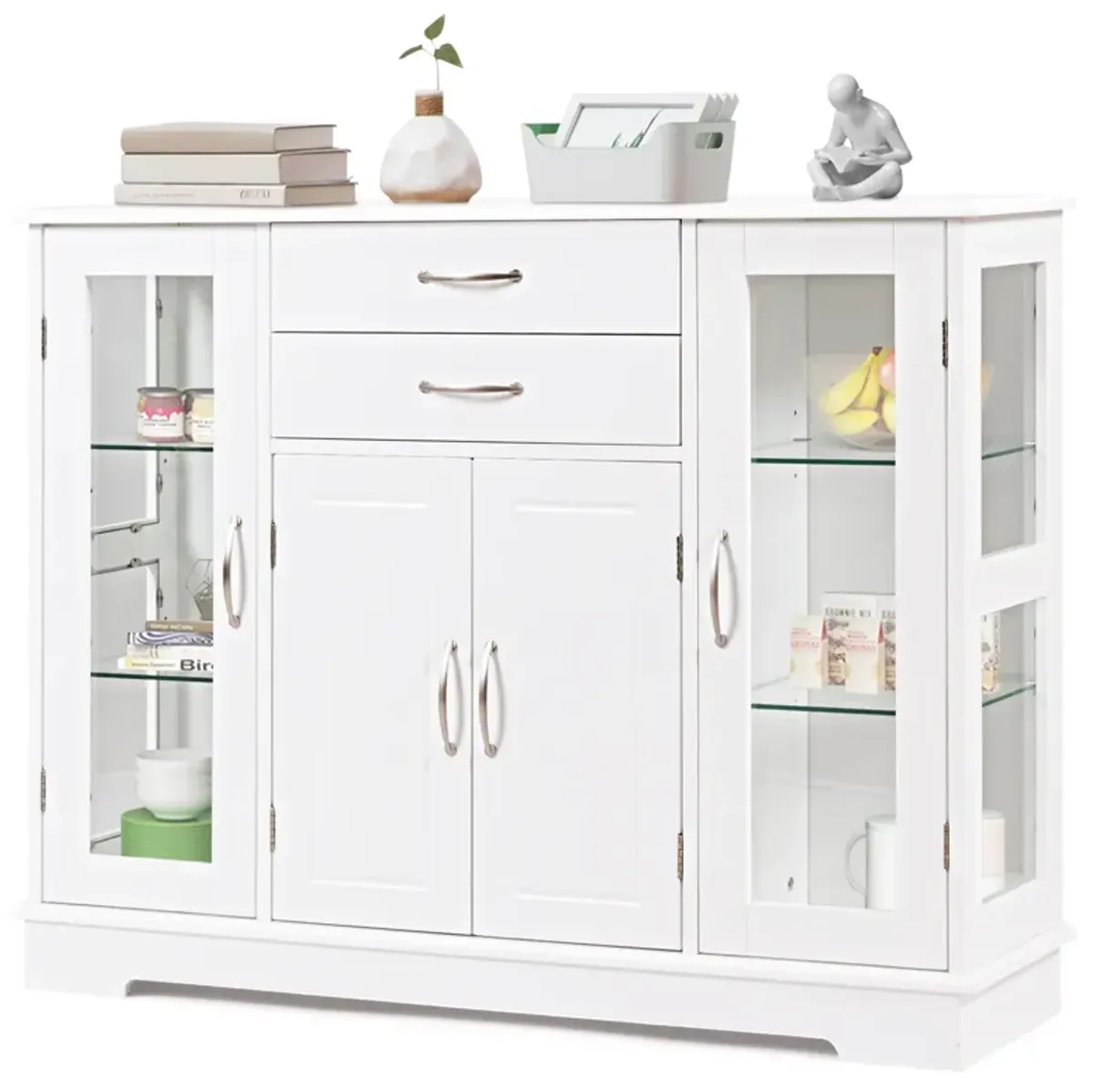 Sideboard Buffet Server Storage Cabinet with 2 Drawers and Glass Doors