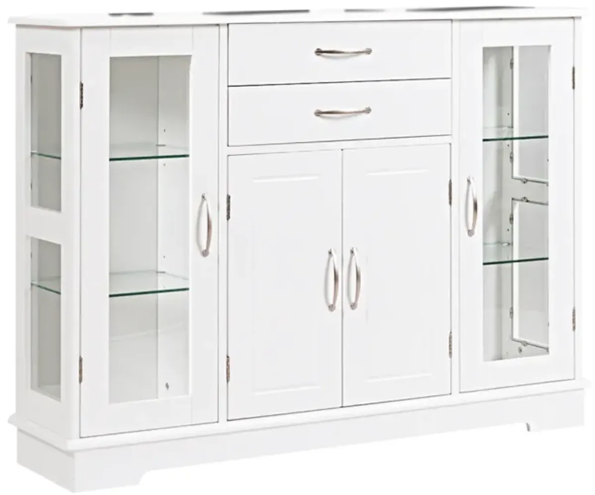 Sideboard Buffet Server Storage Cabinet with 2 Drawers and Glass Doors