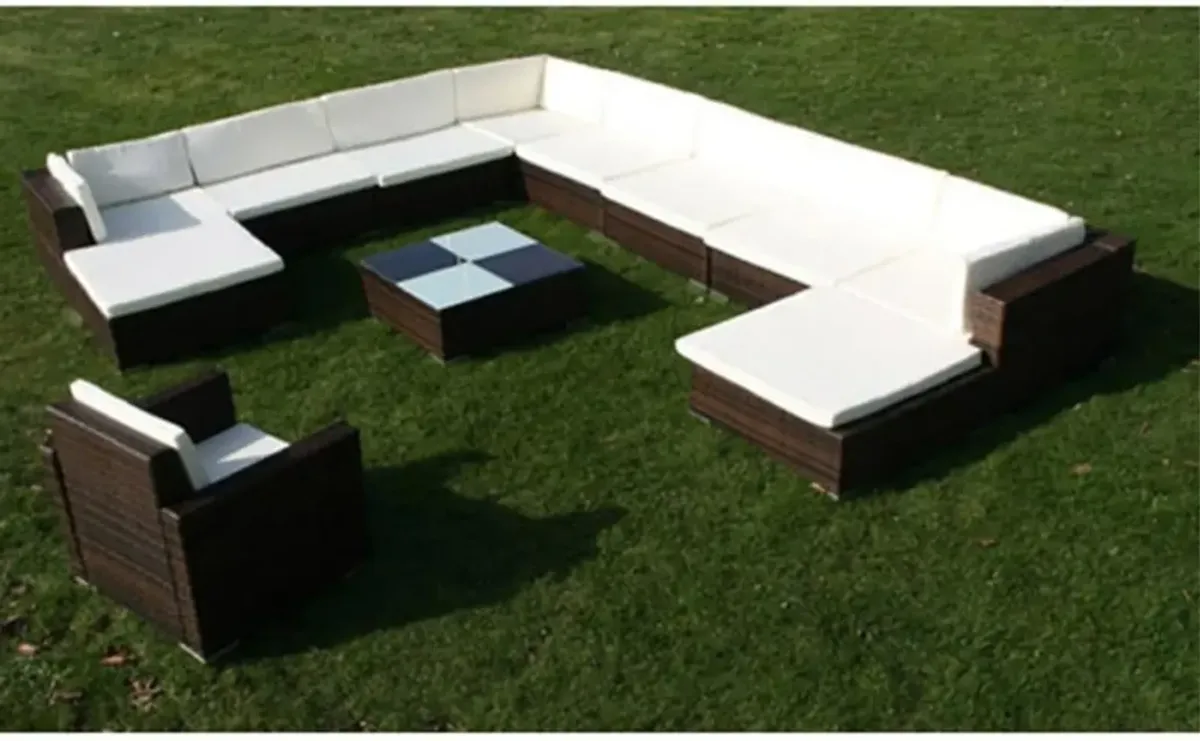 vidaXL 12 Piece Garden Lounge Set with Cushions Poly Rattan Brown