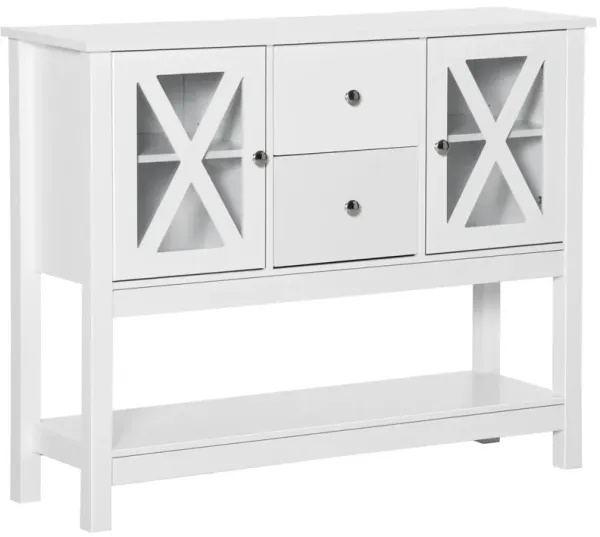 White Kitchen Storage: Buffet Sideboard with Glass Door