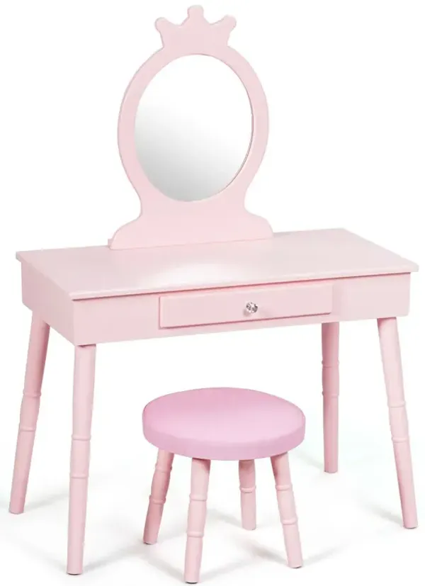 Kids Vanity Makeup Table and Chair Set Make Up Stool