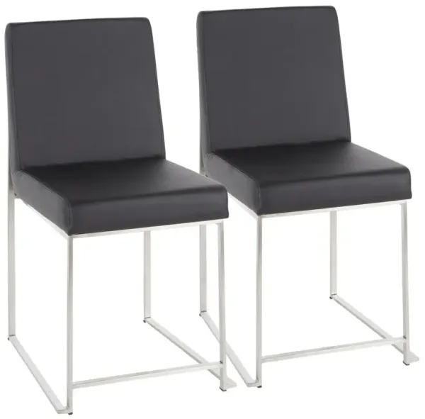 LumiSource Brushed Stainless Steel, Black PU High Back Fuji Dining Chair - Set of 2
