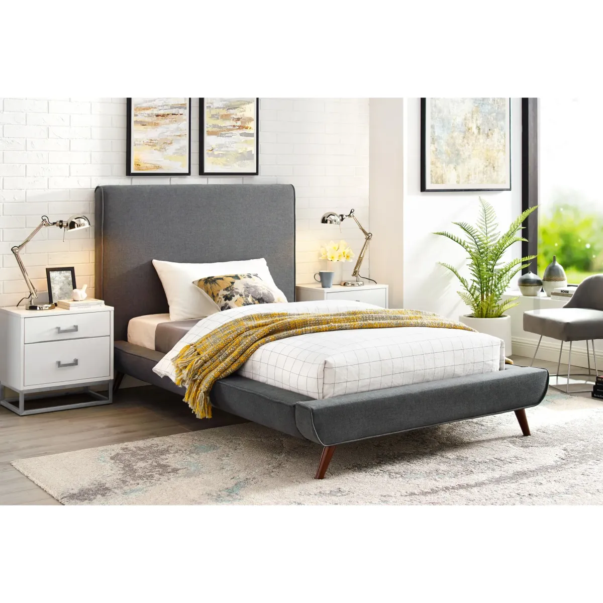 Loft Lyfe Eliezer Linen Upholstered Platform Bed