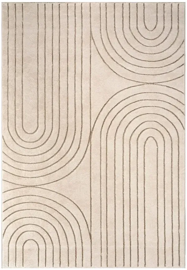 Modern Rug with Bohemian Arch Pattern in Beige Grey