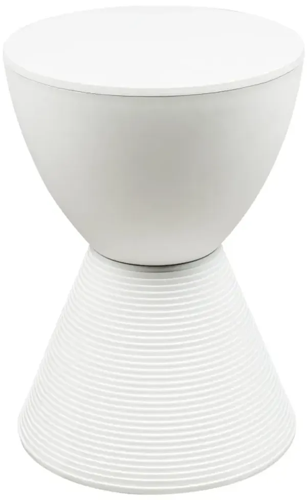 LeisureMod Modern ABS Shell Ribbed Hourglass Accent Drum Side Table with Removable Lid for Storage Indoor and Outdoor Use