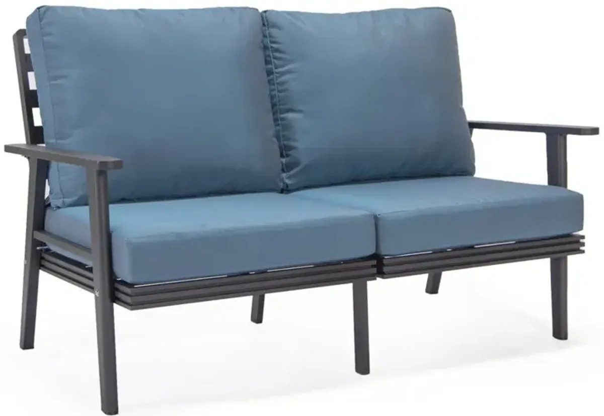 LeisureMod Outdoor Patio Loveseat with Black Aluminum Frame