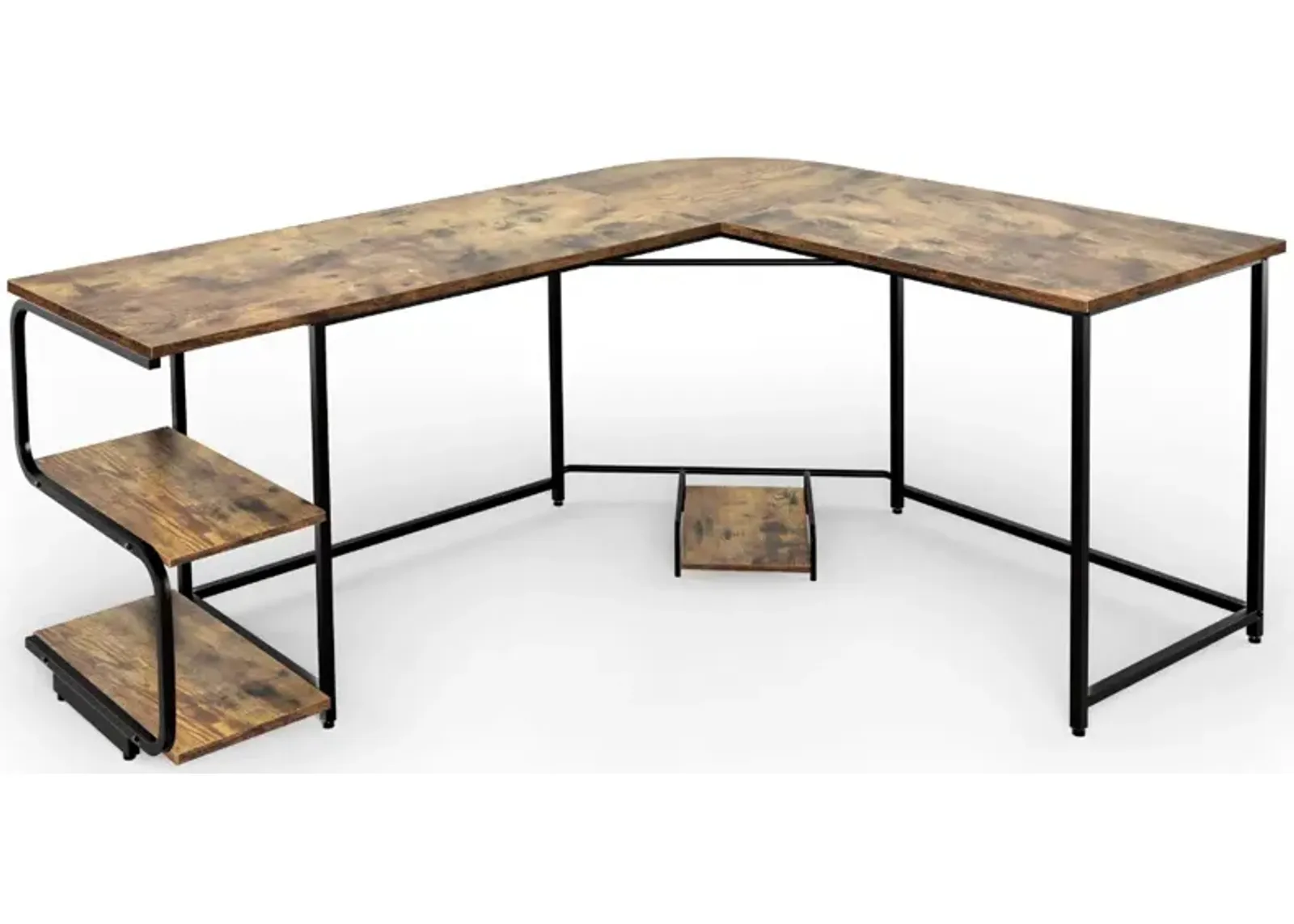 Reversible L-Shaped Computer Study Table with Shelves