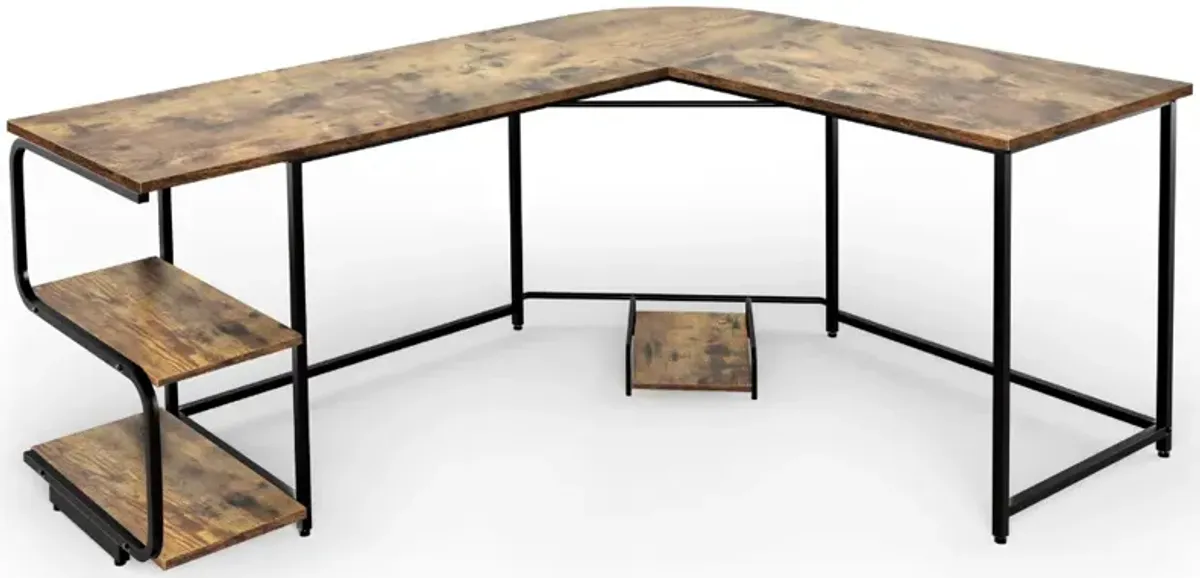 Reversible L-Shaped Computer Study Table with Shelves