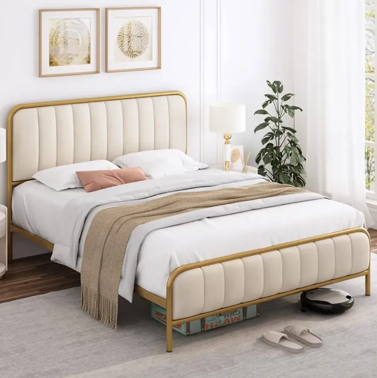 Metal Platform Bed Frame – Elegant Upholstered Headboard for Enhanced Bedroom Comfort