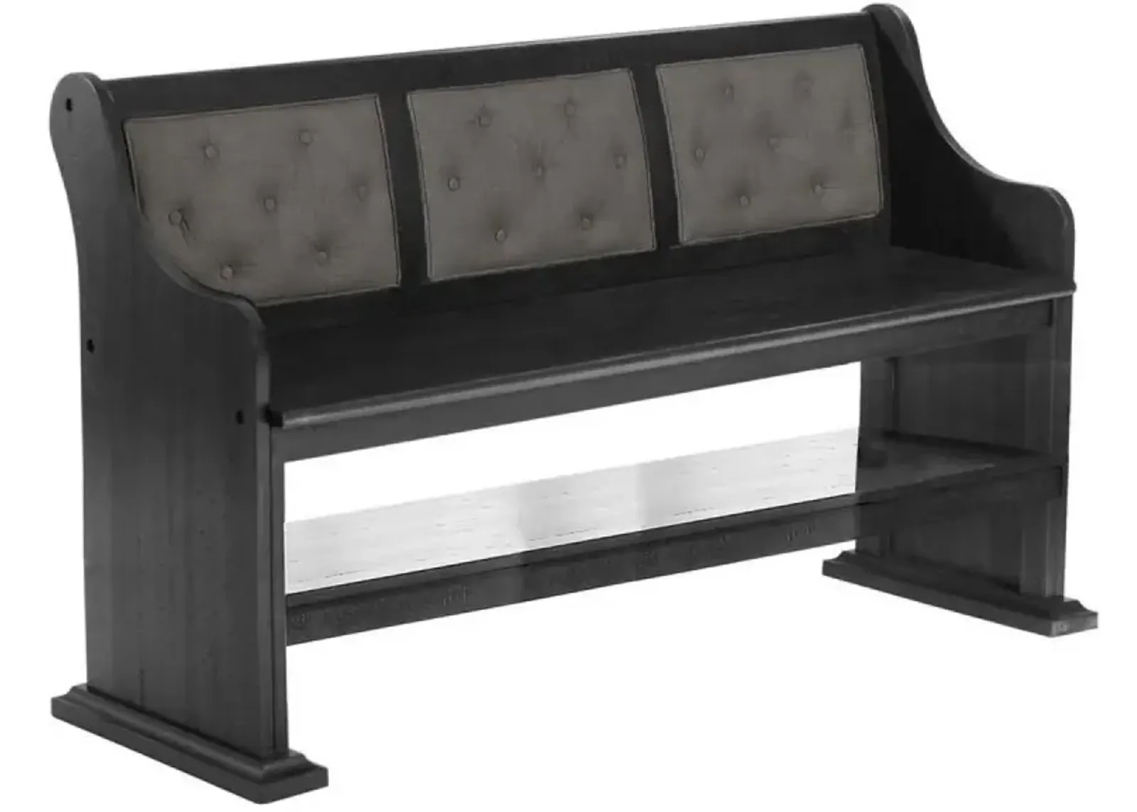 Counter height dining bench with dark grey linen fabric