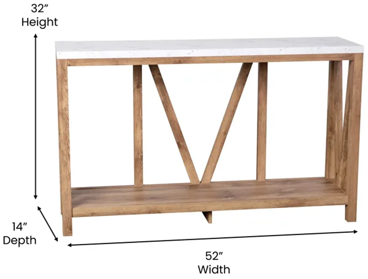 Warm Oak/Marble Entry Table