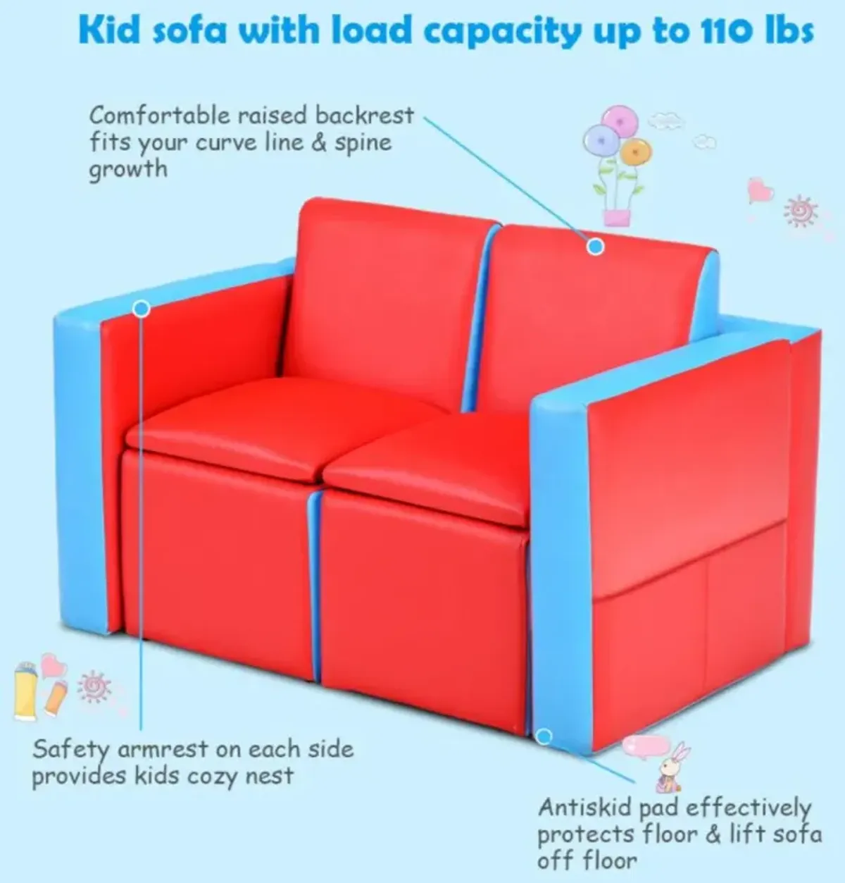 Hivvago Multi-functional Kids Sofa Table Chair Set