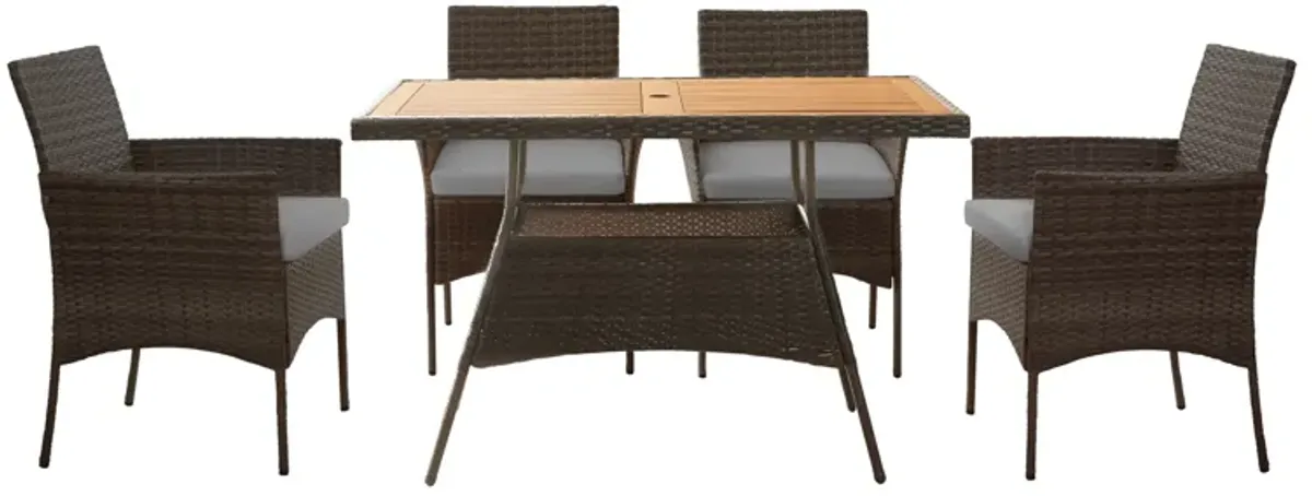 Teamson Home Outdoor 5-Piece Rattan and Acacia Wood Patio Dining Set, Brown